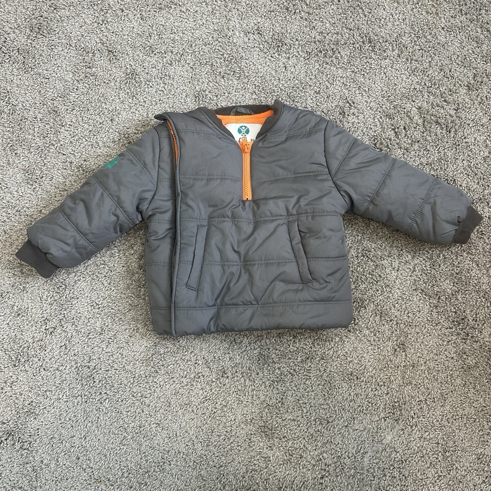 Buckle Me Baby Coats 24M Gray Puffer Jacket Orange Fleece Lined